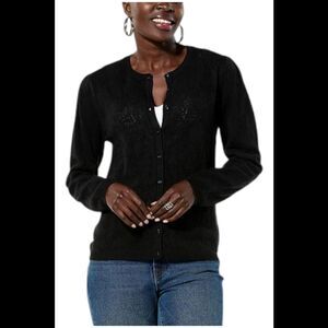 Christie Brinkley Women's Pleated Sweater Knit Cardigan Black - Regular